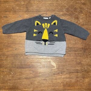 Grey yellow cat sweater, baby tiger, Zara Baby knit wear, size 9-12 months